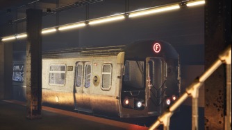 Rendered subway train exterior at night