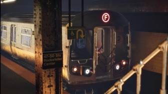 Rendered front of subway train in station