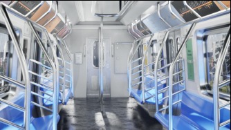 Rendered subway car interior view