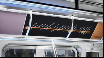 Rendered subway route map inside car